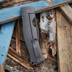 Tom Mayo Damascus Moran Bowie XL folding knife - detail view 3