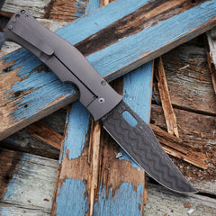 Tom Mayo Damascus Moran Bowie XL folding knife - detail view 7