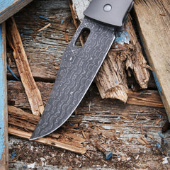 Tom Mayo Damascus Moran Bowie XL folding knife - detail view 8
