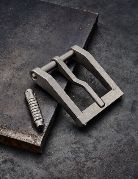men's dress belt unique buckle minimalist square sculptural titanium 32mm Blackside Customs 1.5" Modular Belt Buckle