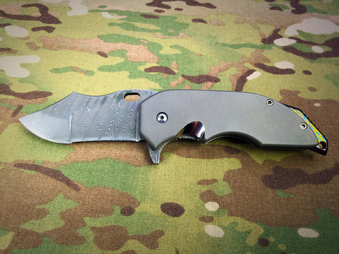 Red Horse Knives Full Titanium War Pig with Damascus and Timascus - Free Shipping